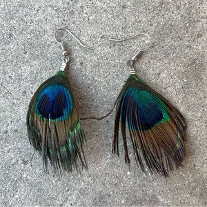 Peacock feather fishhook earrings
